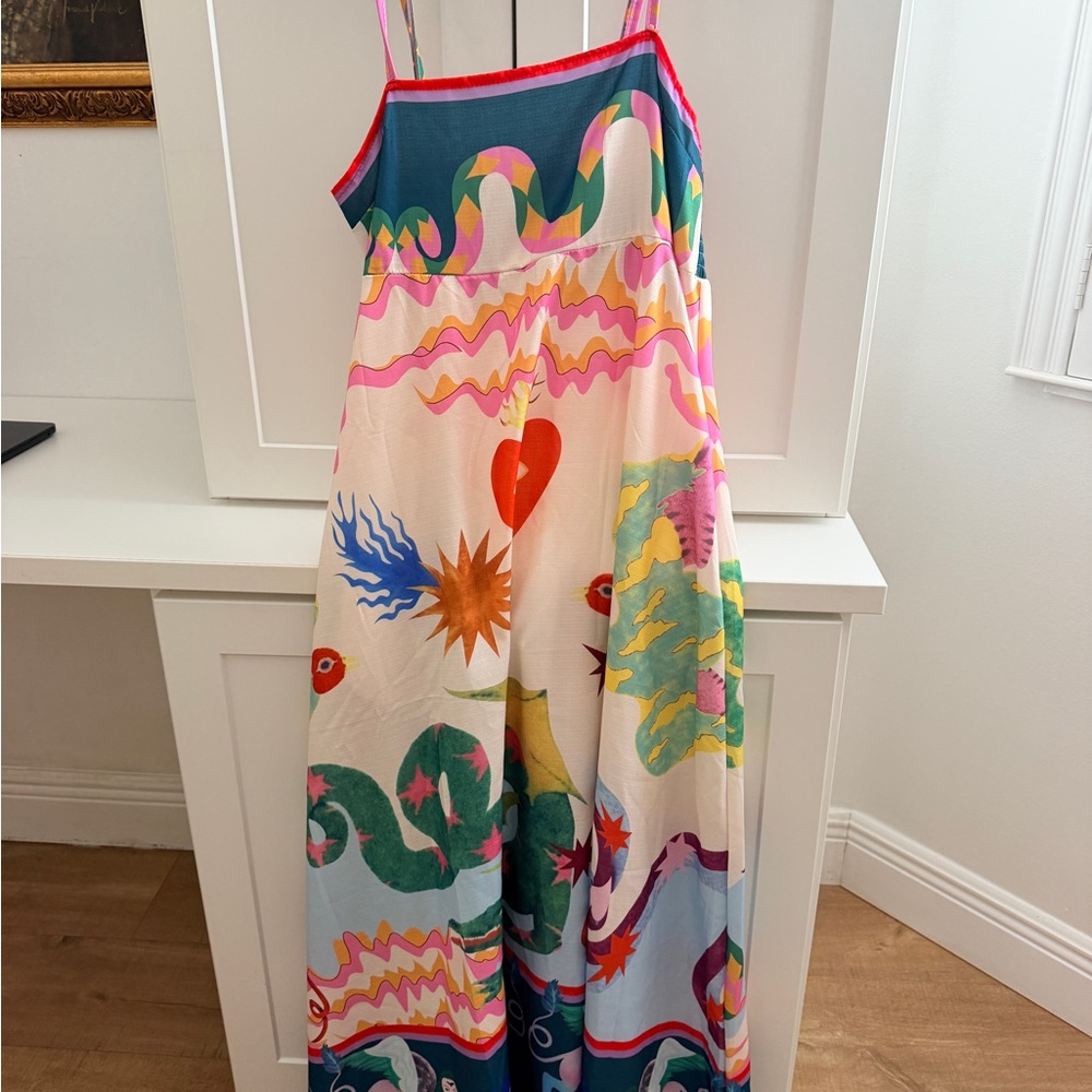Amazon Multicolor Maxi Dress with Pink, Teal, Green and Red Accents